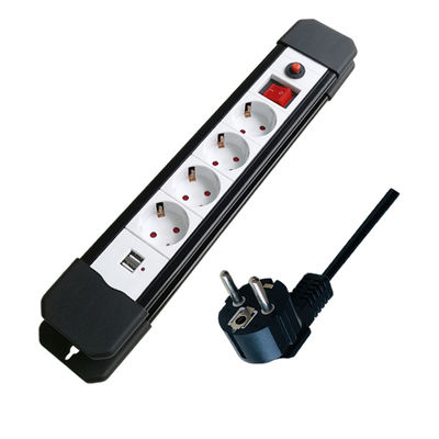 品質  EU 4 residential/general purpose german outlets with usb power extension cord with surge protector overload protector power strip 工場